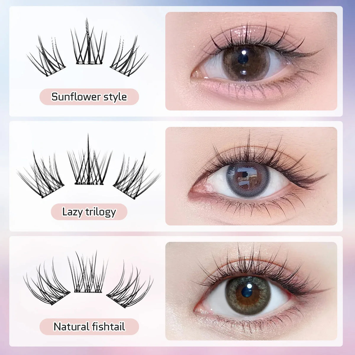Gege Bear No-Glue False Eyelashes - Easy 3-Step Application, Natural Look, Perfect for Beginners with Sunflower Desig