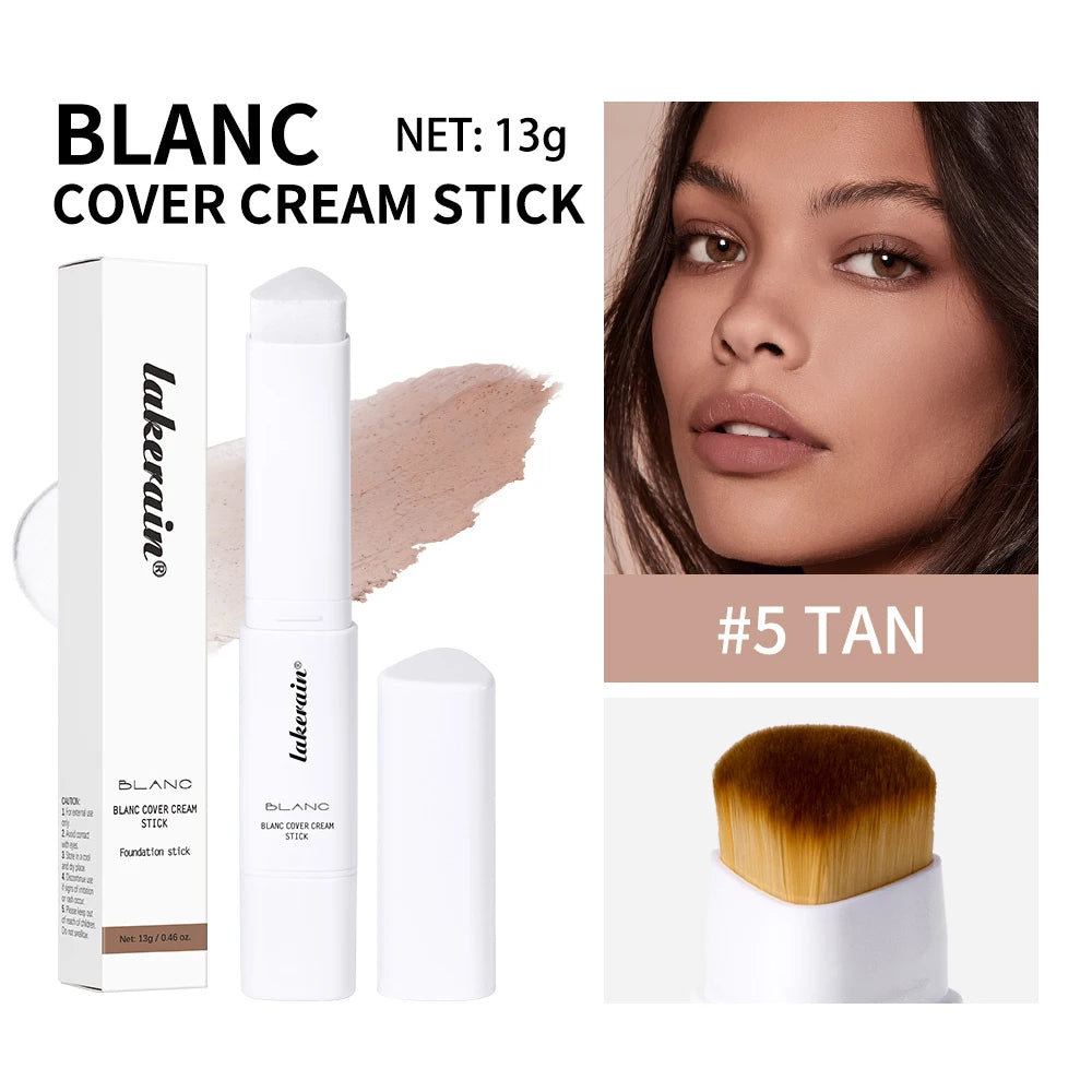 Lakerain Color Changing Foundation Stick Full Coverage Matte Finish Dual-Ended Brush & Stick Waterproof Smooth Foundation Makeup