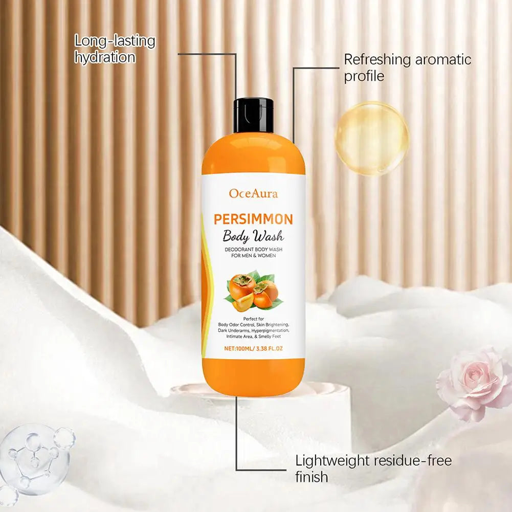 100ML Persimmon Body Wash Moisturizing Skin Cleaning Smooth Soft Body Odor Remover Bath Products Exfoliating Shower Gel Care