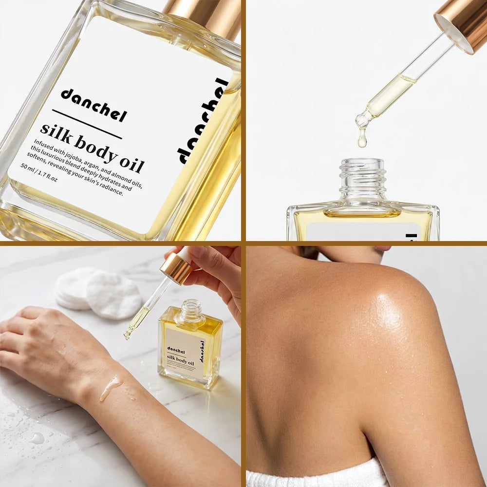 Silk Body Oil Women Firming Anti Aging Moisture Crepey Hydrate After Shower Scented Organic Premium Blend Body Care