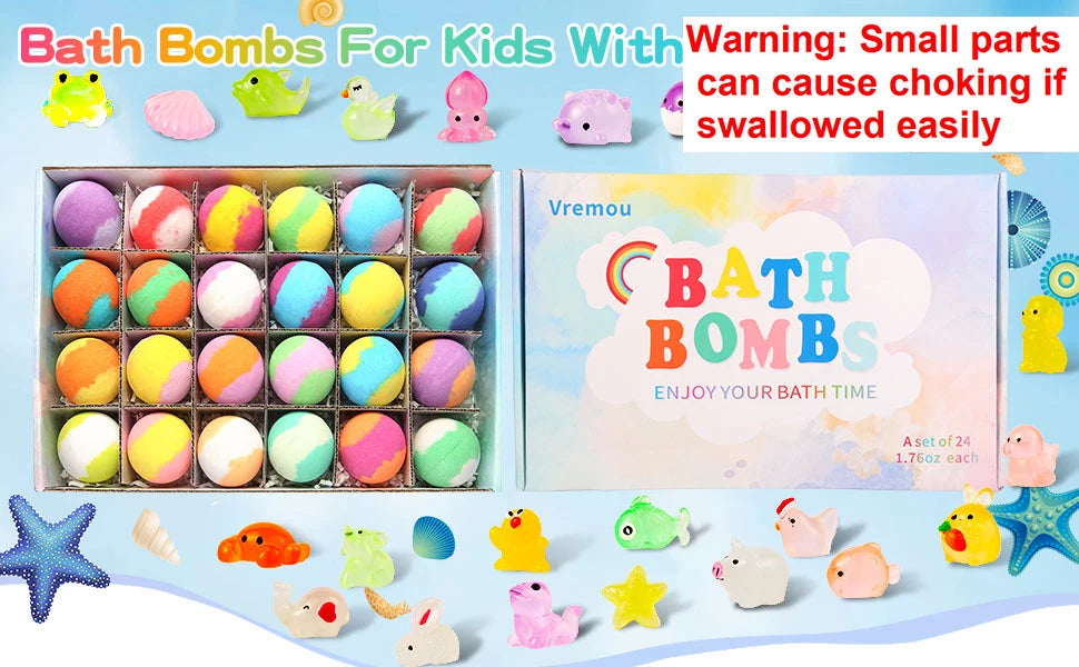 Bath Bombs for Kids with Surprise Inside, 24 Pack Kid Bath Bombs Gift Set, Easter Gifts for Kids Bubble Bath Product for Boys Gi