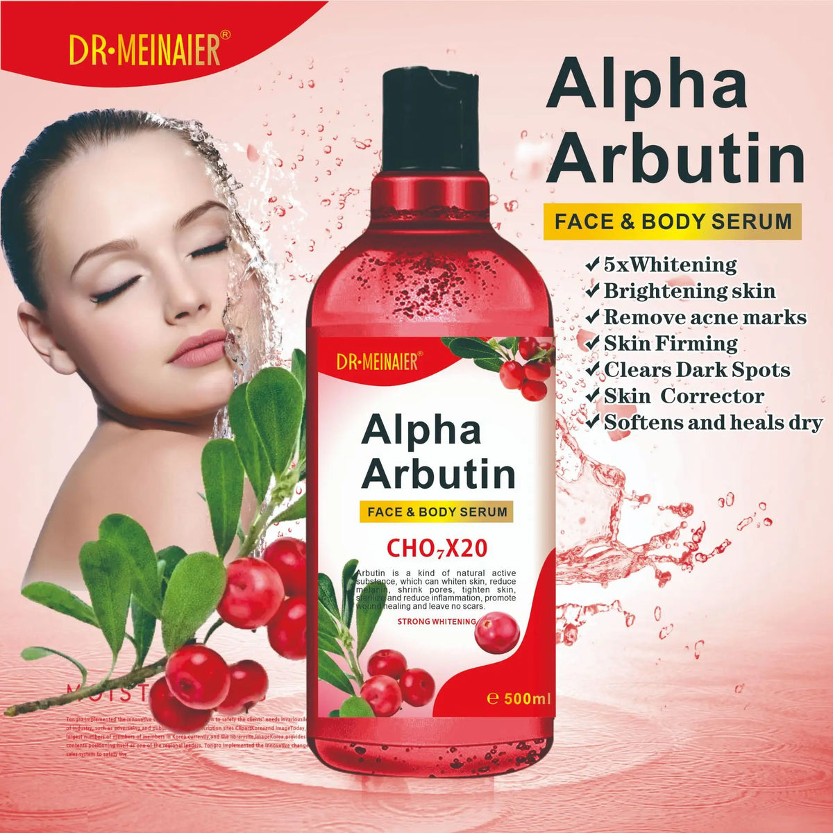 500ML Vitamin C AHA HYALURONIC& NICOTINAMIDE Face Serum Spots Eraser Corrector Whitening Moisturizing Lightening Body Cream 4