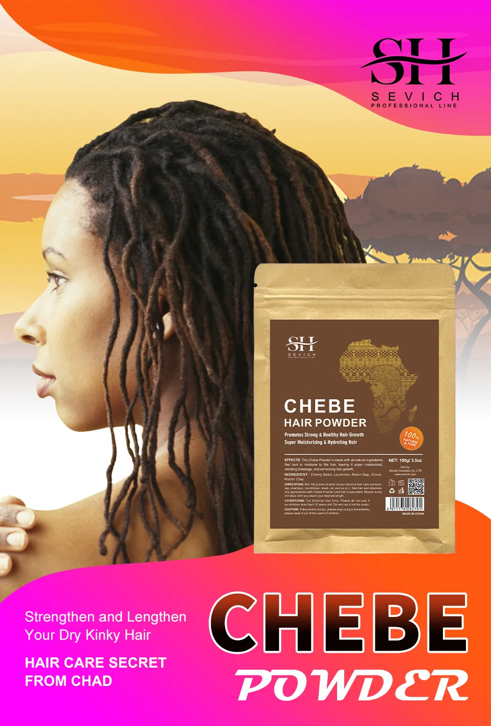 100% Chebe Powder Natural Ingredients Promotes Strong and Healthy Hair Strengthens Fast Hair Regrowth Anti Hair Loss Treatment