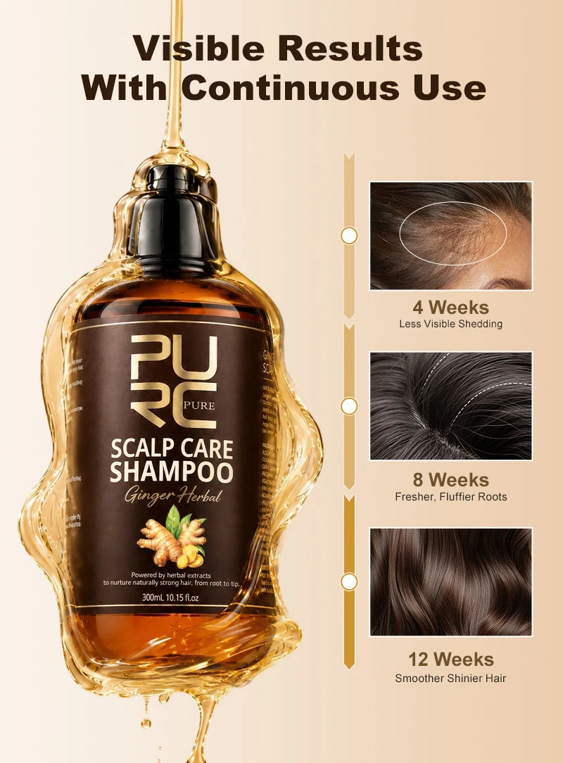 PURC 300ml 5 In 1 Instant Coloring Shampoo Natural Ginger Herbal Shampoo for Men Women Promote Hair Growth and Deeply Nourish