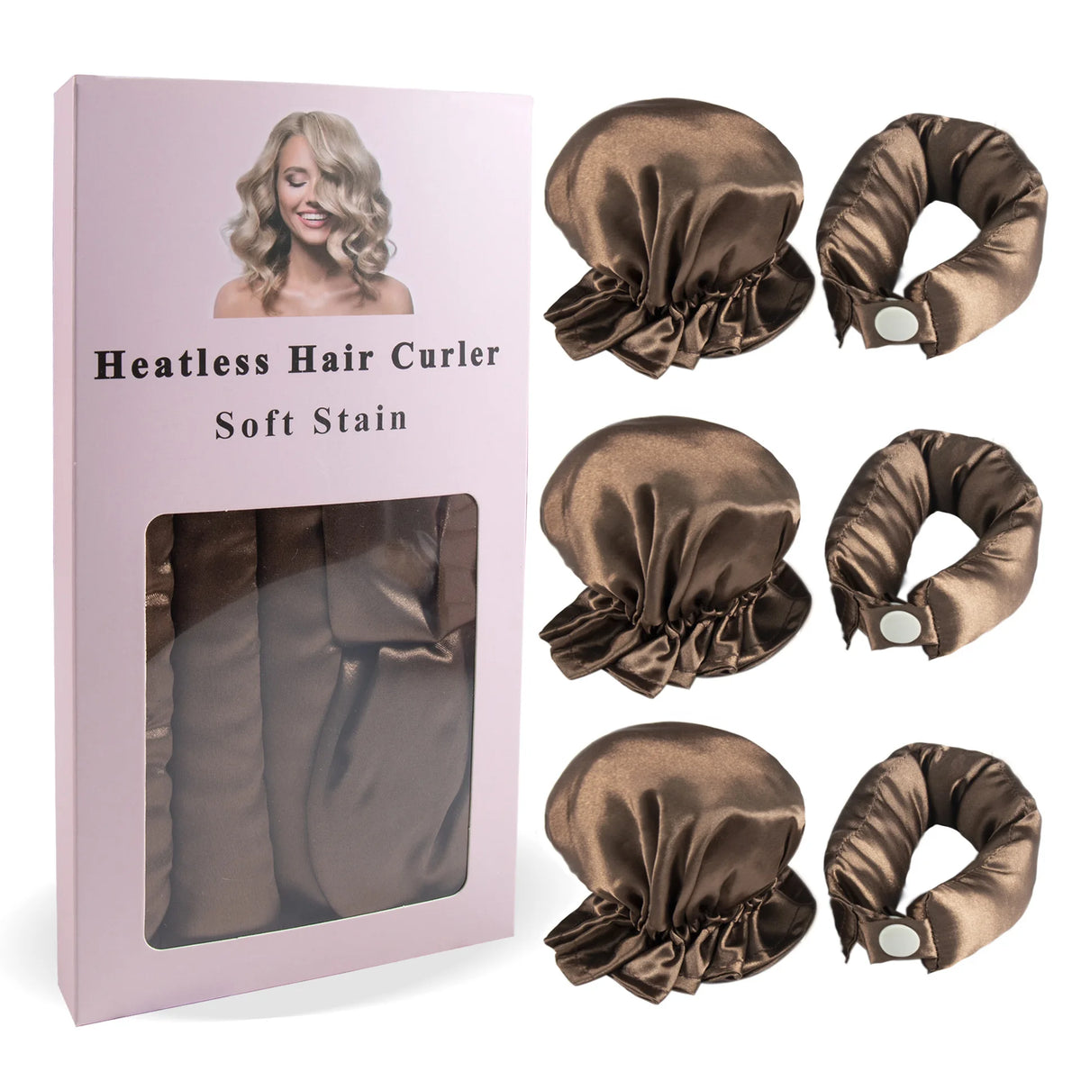 3pc Satin Heatless Curling Rod with Hair Caps, Soft Overnight Curling Rod Headband for Long Hair, DIY Hairstyling Tools