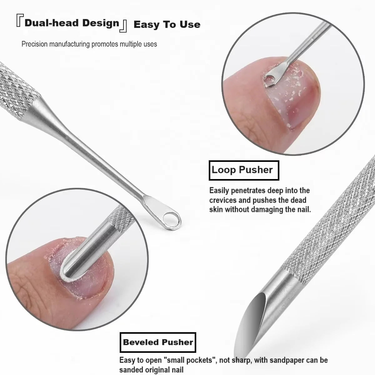 Double-ended Stainless Steel Remover Manicure Sticks Tool Bevelled Nail Grinding File Circle Beveled Head Cuticle Pusher