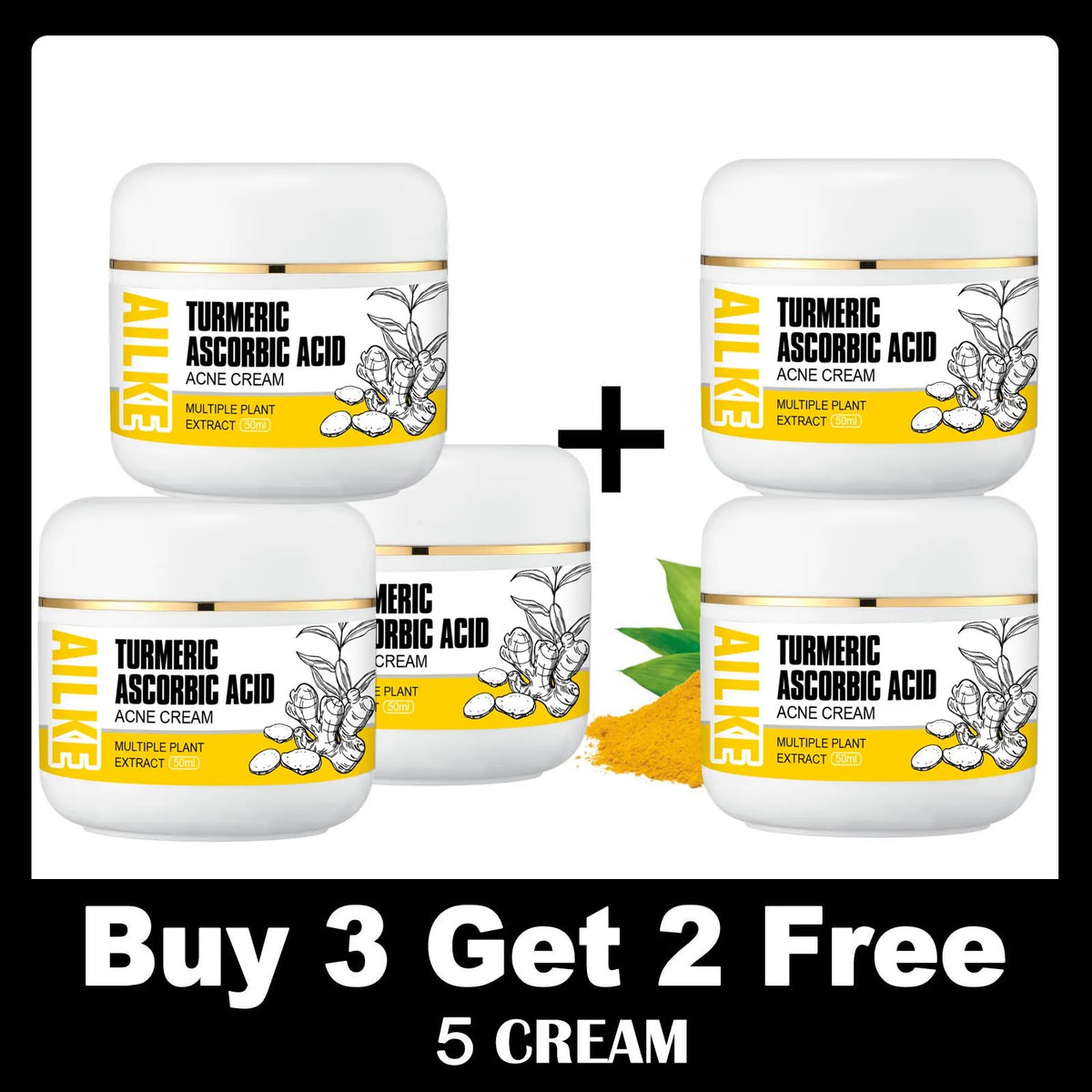 AILKE Organic Turmeric Skin Care Set, Brighten, Cleaning Skin, Remove Acne,Pimples, Whitening, Even Skin Tone, Improve Dry Skin