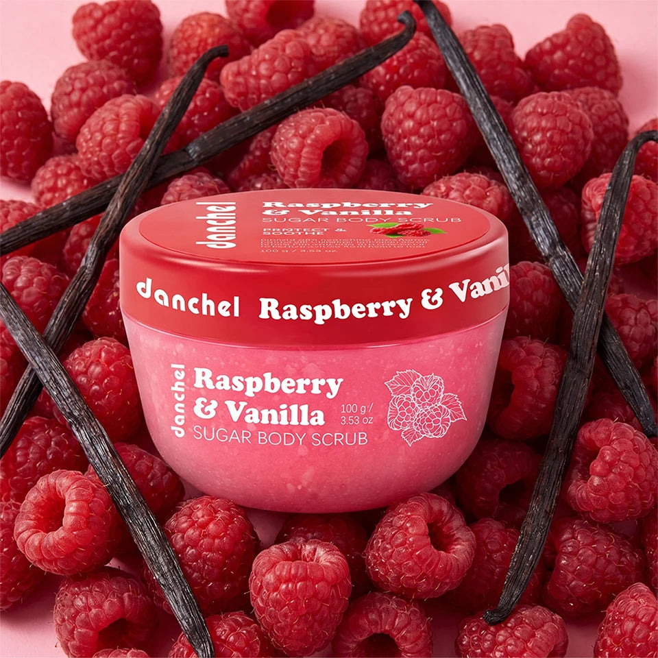 Raspberry Vanilla Sugar Body Scrub Gentle Exfoliation Remove Dead Skin Smooth Soothed Skin Soft Fragrance Shower Body Care