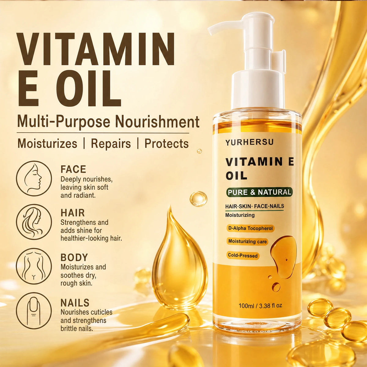 Vitamin E shower oil，Hydrating Body Oil with Vitamin E，Daily Hydrating Bath Care for Soft and Smooth Skin