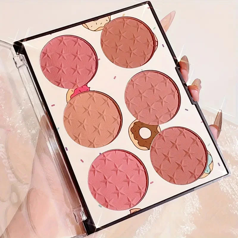 6-color blush palette, matte effect, natural long-lasting, high pigment, daily multi-color makeup set