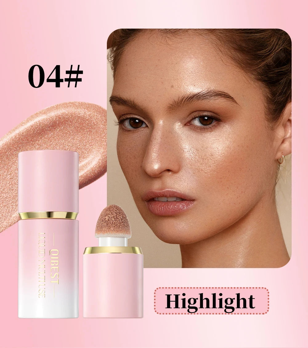QIBEST Matte Face Liquid Blusher Smooth Cheek Eye Blush Highlighter Multi-Use Stick Rouge Lasting Liquid Contour Bronzer Makeup