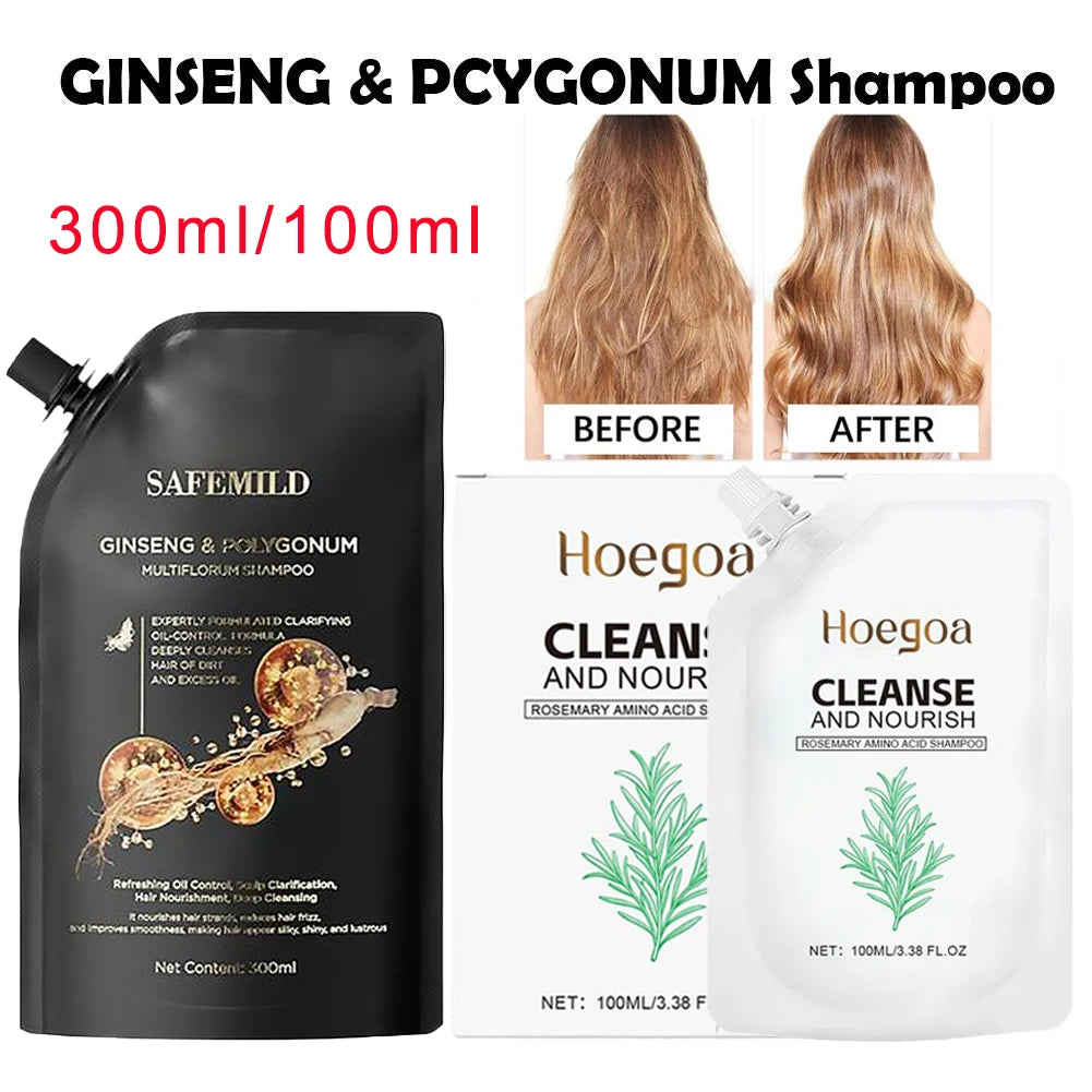 Black Ganoderma Polygonum Multiflorum Shampoo Ginseng Herbal Repair Nourish Hair Soft Smooth Moisturize Scalp Care 100ml/300ml
