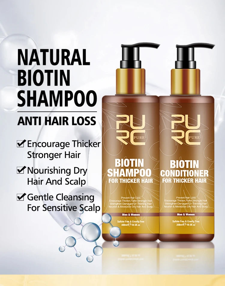 PURC Biotin Hair Shampoo Conditioner for Men Women Scalp Cleaning Hair Root Nourish Oil Smoothing Hair Mask Care Products Set