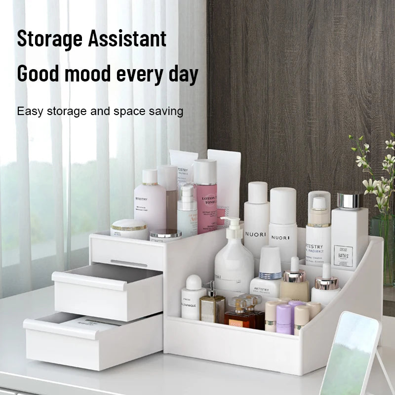 White New Drawer Makeup Storage Box Dormitory Finishing Plastic Shelf Cosmetics Skin Care Dressing Table Desktop