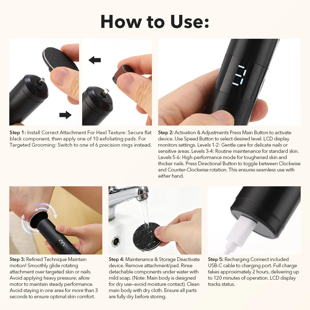 Electric Foot Callus Remover Foot Care File Heels Dead Skin Pedicure Tool Electronic Foot Grinder and Replacement Sandpaper