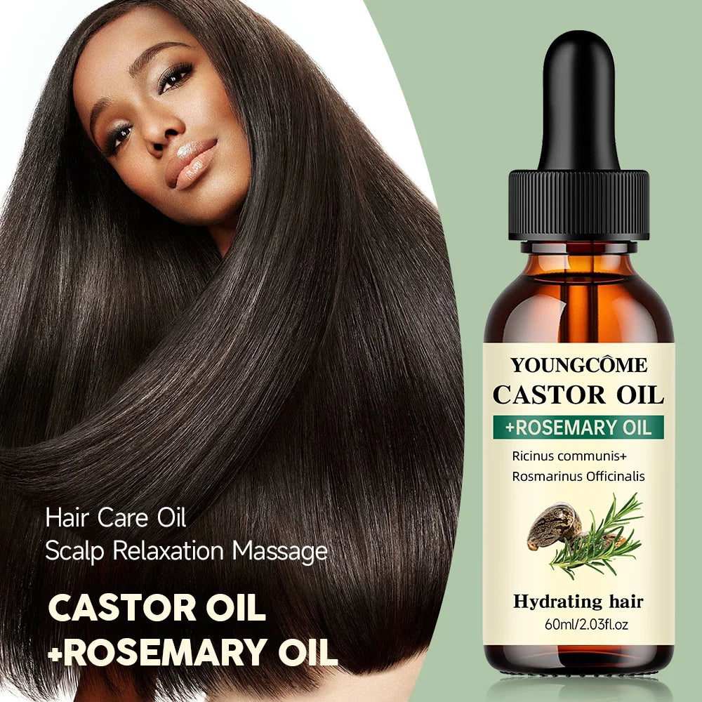 Mix Castor Oil and Rosemary Oil for Hair Growth,Reduce Hair Loss and Split Ends Hair Care Oil,Anti-Aging Support,hair Repai