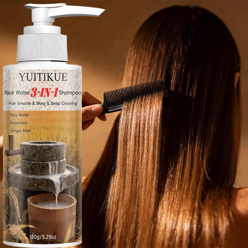YUITIKUE Rice Water 3-in-1 Shampoo - Rosemary Ginger Root Deep Cleansing Shampoo for Smooth Shiny Hair