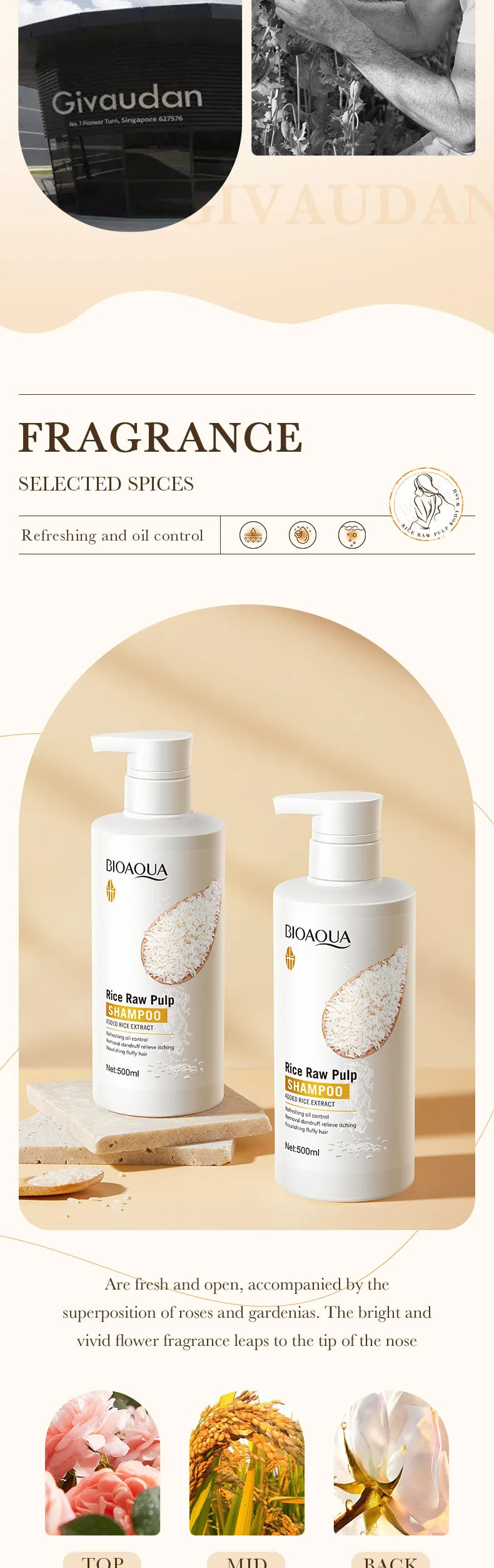 Rice Raw Pulp Body Shower Gel 500ml, Hypoallergenic and Moisturizing, Refreshing Oil Control, Long-Lasting Light Fragrance, Suitable for All Light Beige Skin Types and Sensitive Skin, Easily Removes Oil and Dirt, Daily Nouris