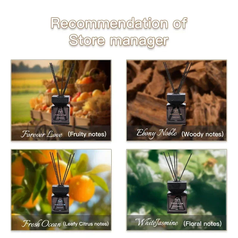 NAMSTE 100ML Fireless Reed Diffuser Oil Fragrance Replacement Stick Aroma Oil Reed Diffuser Set Scent Air Purifier For Home