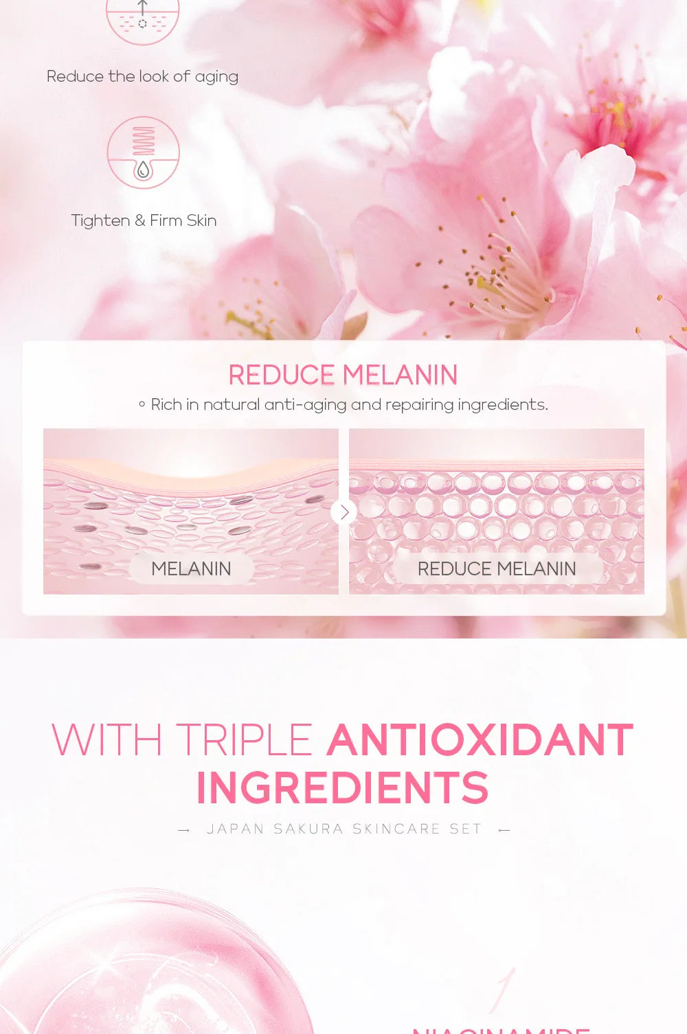 LAIKOU Sakura 5pcs Skin Care Kit Cleanser Toner Serum Eye Cream Essence Cream Moisturizing Beauty Gift Box For Women ﻿