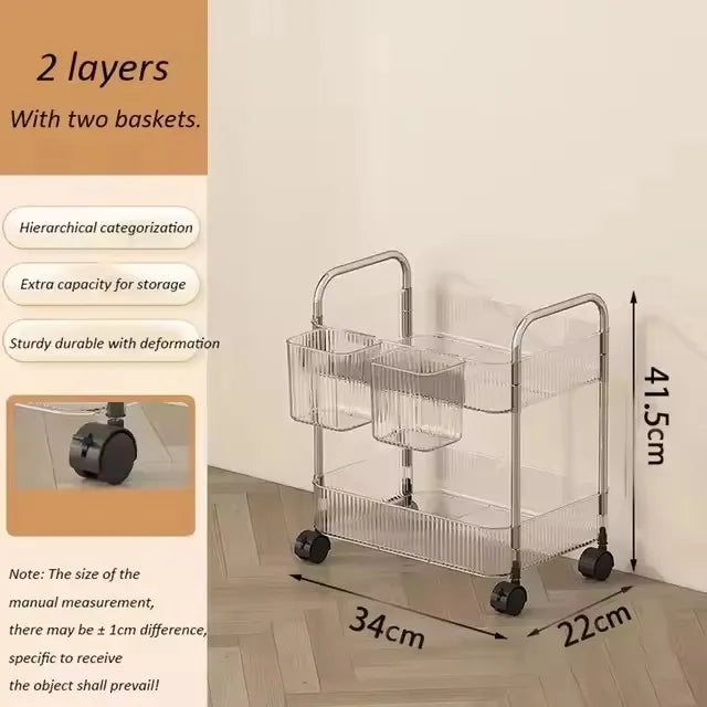 2/3/4 Layers Transparent Storage Rack with Wheels, Home Trolley Cart Suitable for Snacks Cosmetic Sundries and Kitchen Organizer