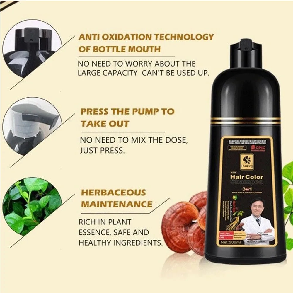 Hair Wash Black Shampoo Hair Dye Black Color Permanent Authentic No Harm Natural Plants No Stimulation