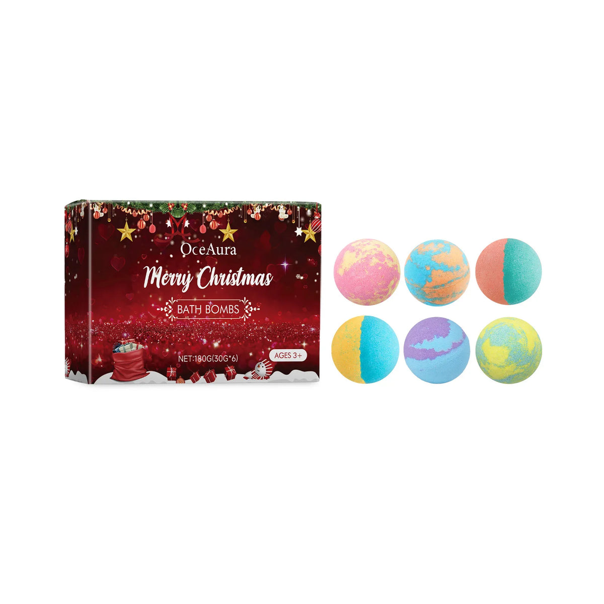 OceAura Christmas Bath Bombs Gift Set Aromatherapy Relax Stress Exfoliating Moisturize Shower Cleaner Handmade Bath Salt Ball