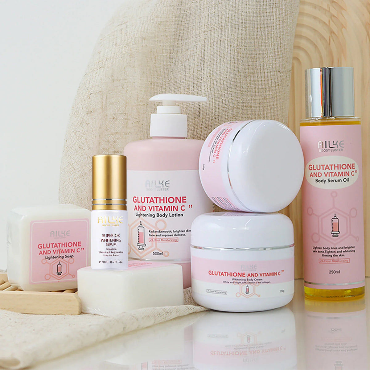 AILKE Brightening Skin Care Set, With Vitamin C, Glutathione, Reduce Spots, Moisturizing, Smooth Soft Skin, Improve Skin Radiant