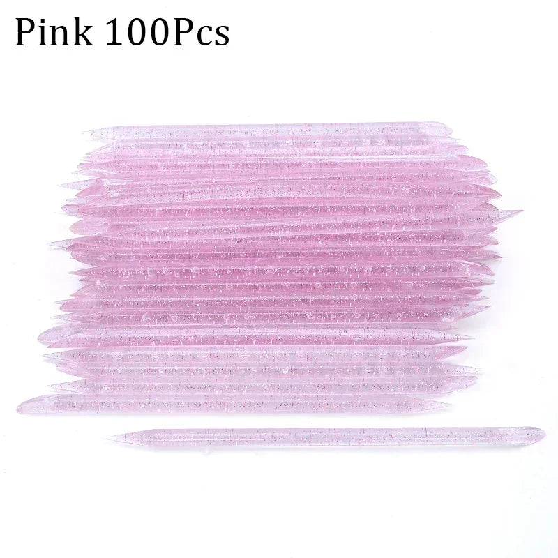 50/100pcs Reusable Double-Ended Cuticle Pusher – Crystal Nail Art Tool for Manicure & Pedicure