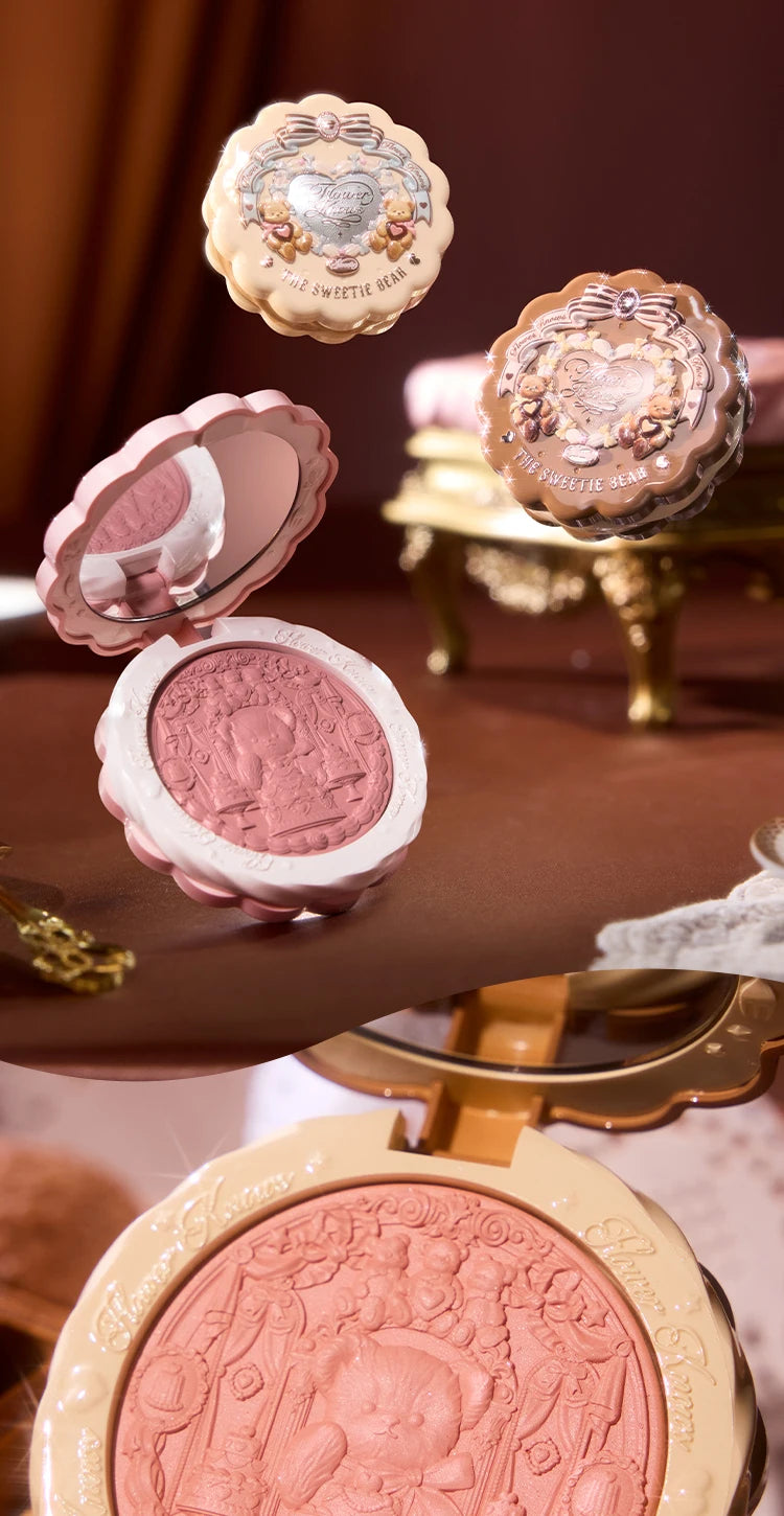 FLOWER KNOWS THE SWEETIE BEAR COLLECTION Silk Satin Blush Powder For Cheeks Contour Face Bunny Garden Blush Natural Matte Finish