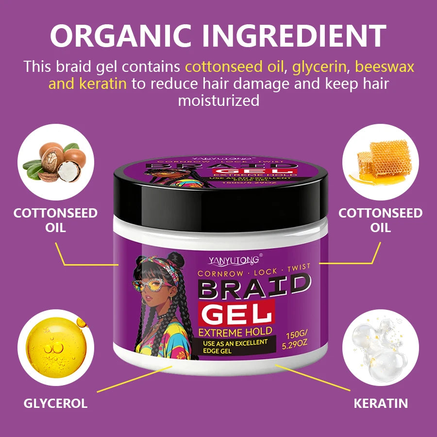 Styling Broken Hair Braiding Gel, Carbom Formula, Edge Control Twisting Gel Tame Frizz & Edges, Braiding Gel, Hailine Control,