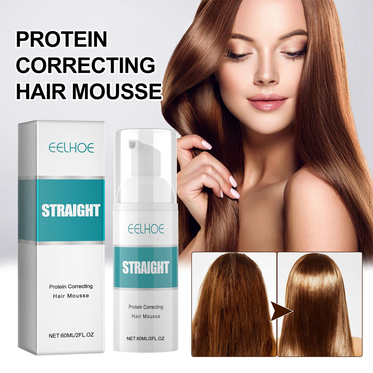 EELHOE Straight Hair Styling Mousse Long Lasting Styling Reduces Hair Frizz Repair Damaged Hair Treatment Cream 60ML