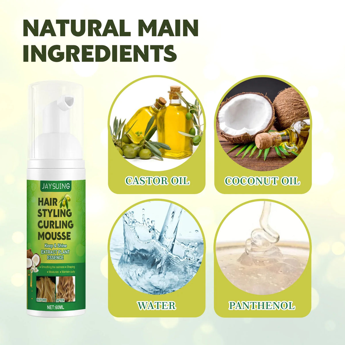 Curling Styling Mousse Natural Plant Extracts Impetuous Increase Hair Elasticity Lasting Styling Moisturizing Styling Spray 60ml
