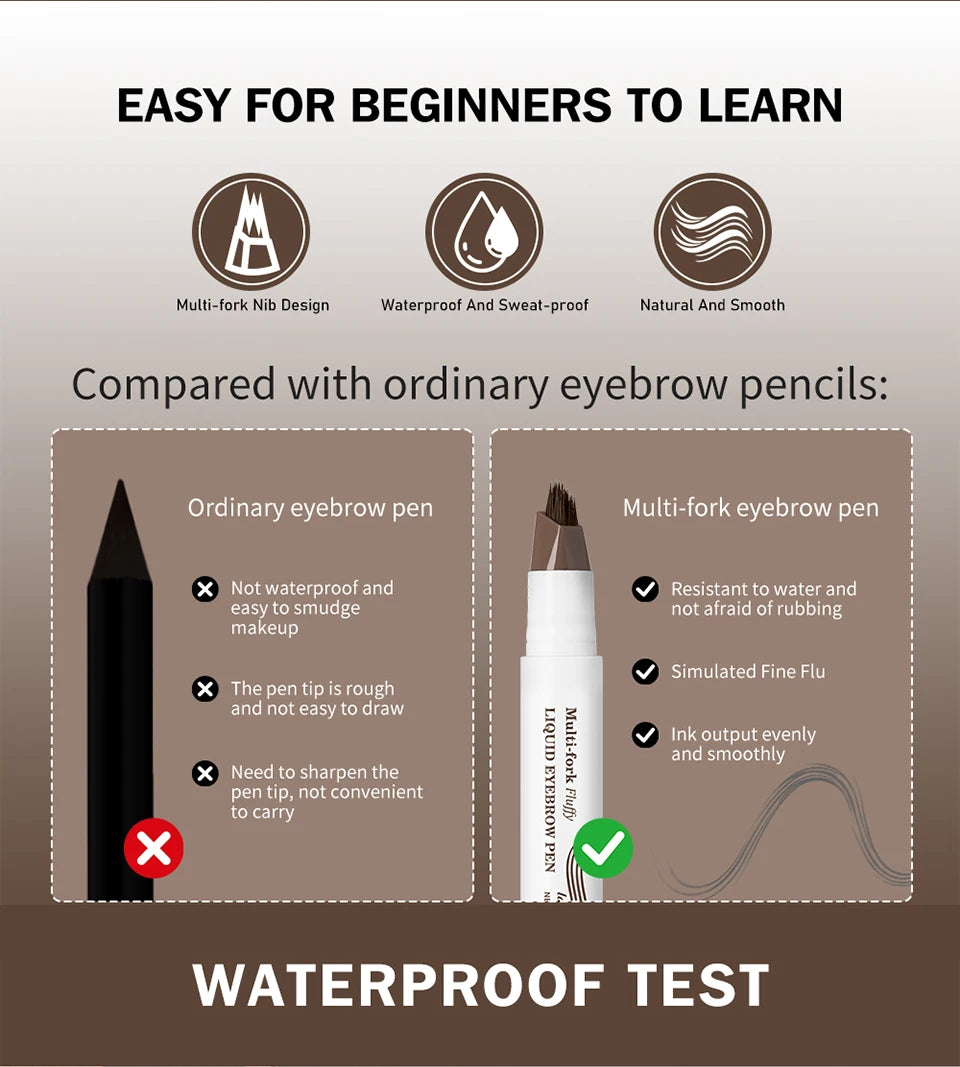 Long Lasting 4D Eyebrow Pen Multi Forks Liquid Pen Tip Fine Sketch Liquid Tattoo Brow Waterproof Precise Makeup