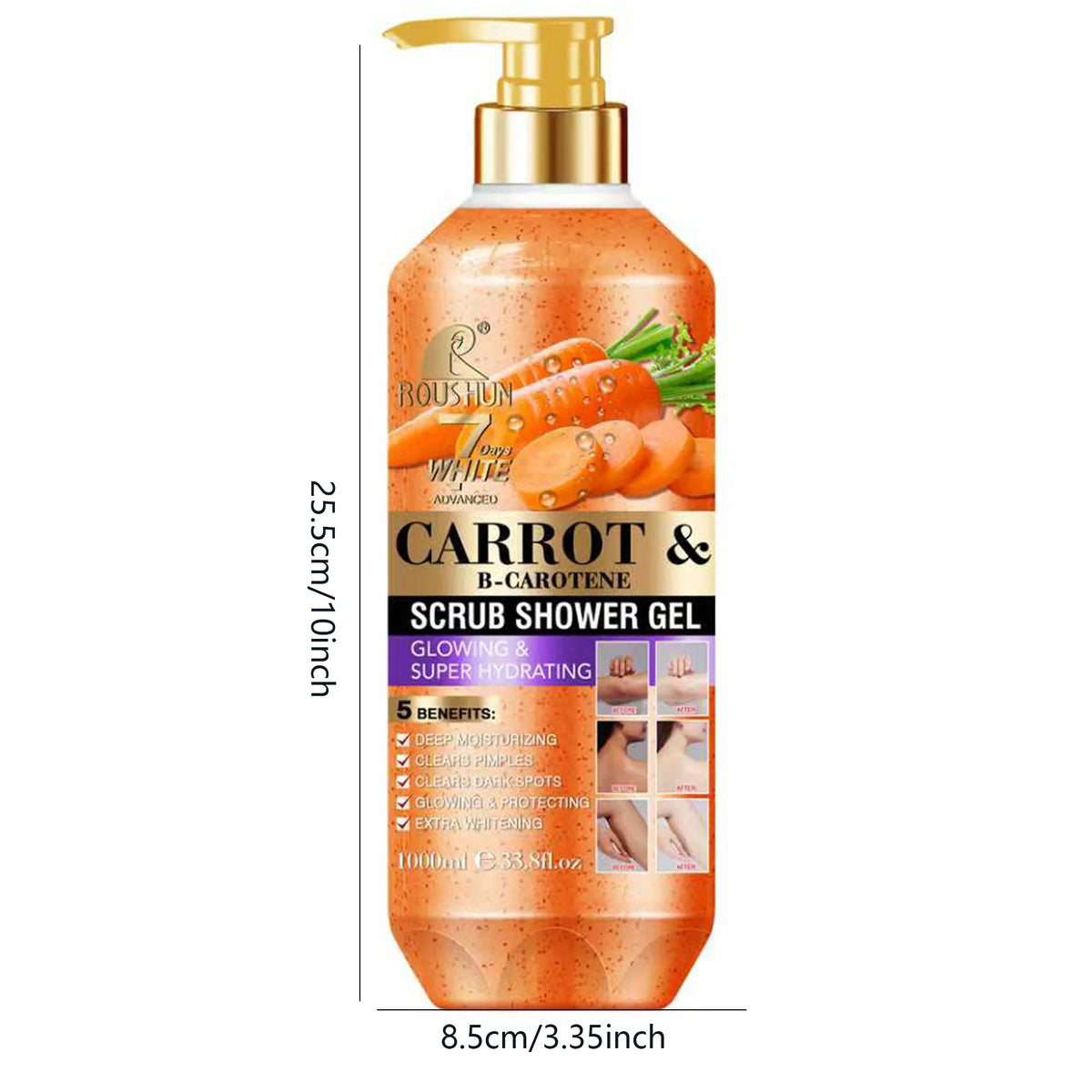 ROUSHUN CARROT B  SCRUB SHOWER GEL 1000ML Moisturizing and Moisturizing Skin Fragrance Preserving Large Capacity Shower Gel