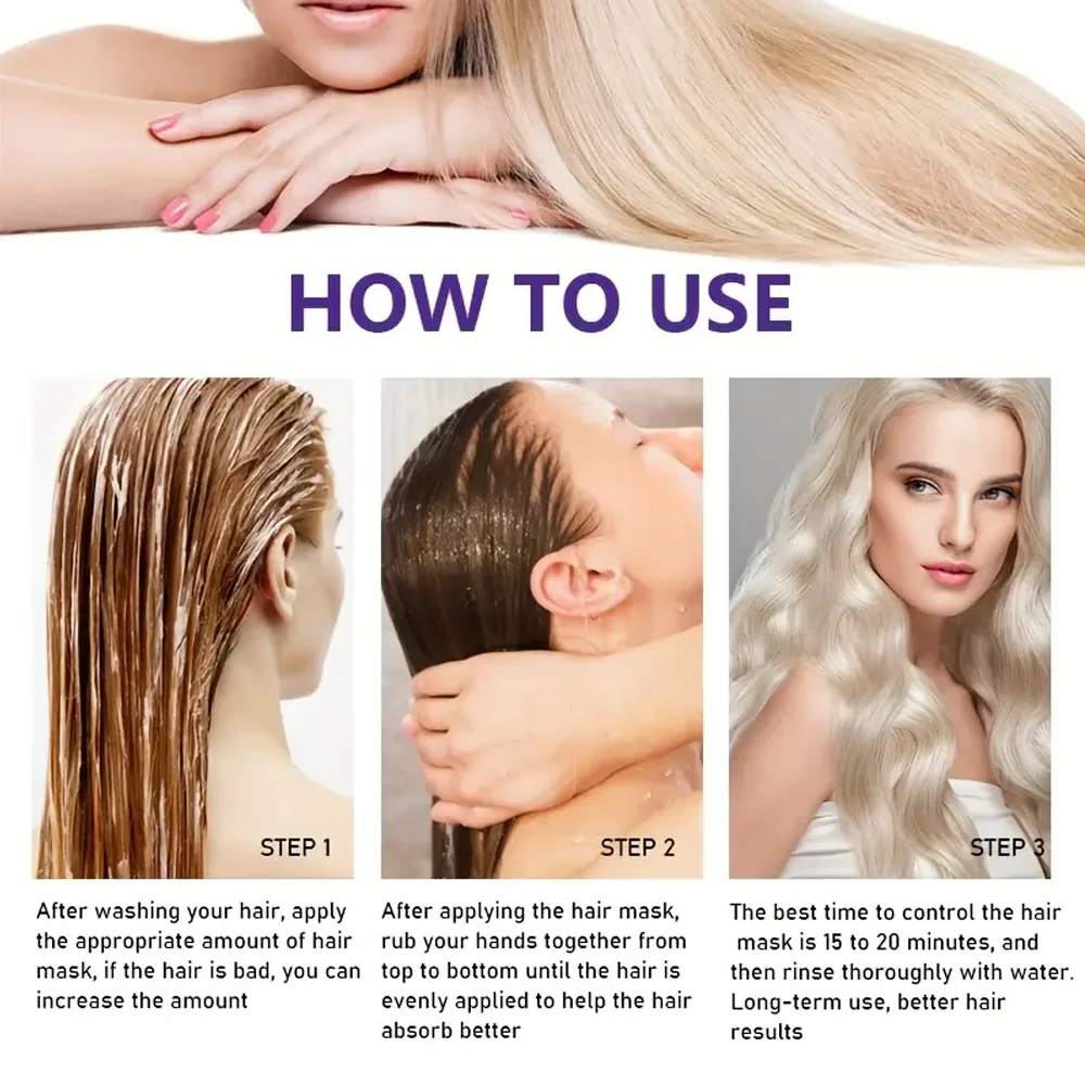 Purple Repair Hair Mask Keratin Deep Nourishing Dry Frizzy Damaged Treatment Collagen Magical 5 Second Soft Shiny Care