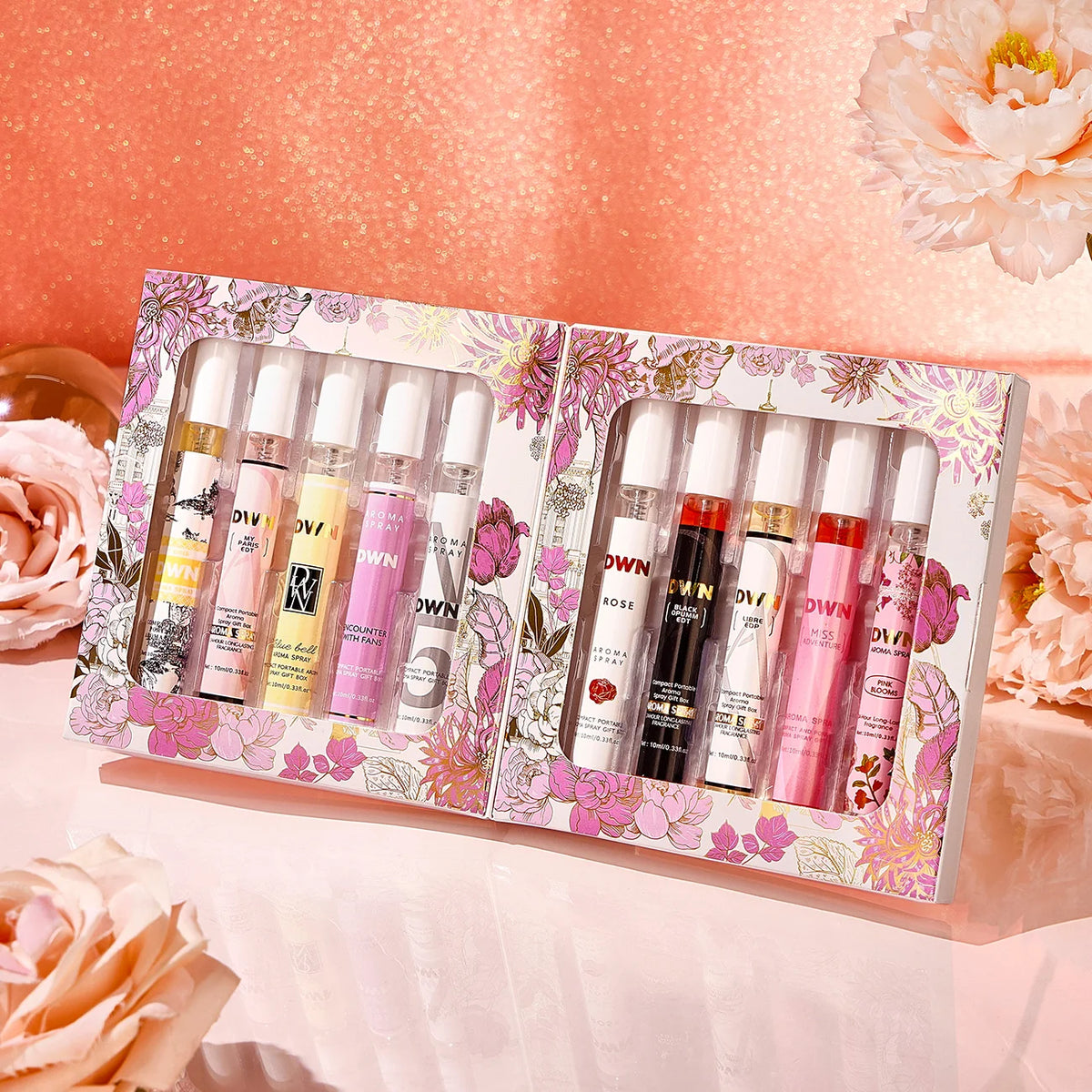 Women's 10 Piece Mixed Alcohol-Free Fragrance Set (Romantic and Elegant Gift Box, Long-Lasting Floral Fragrance)