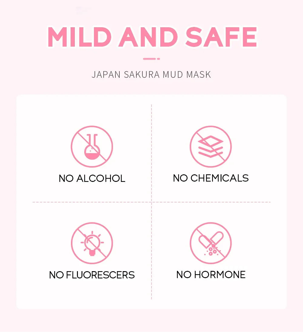 Laikou Sakura Mud Mask Deep Cleansing Oil Control Balance Antioxidan Shrink Pores Remove Blackheads Refreshing Facial Mask90/25g