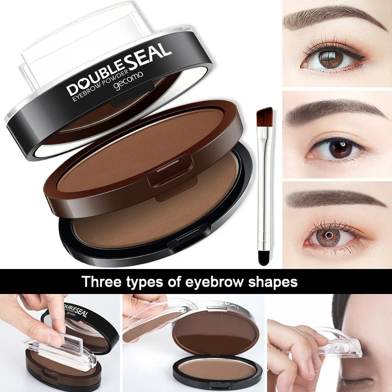 Double Seal Eyebrow Stamp Powder Kit Natural Brow Shaping Stencil Waterproof Long Lasting Brow Enhancer Makeup Tool for Women