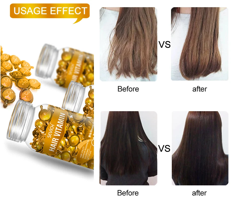 30Pcs Anti Hair Loss Hair Vitamin Capsule Oil Keratin Complex Oil Smooth Silky Hair Serum Hair Mask Repair Frizz Damaged Sevich