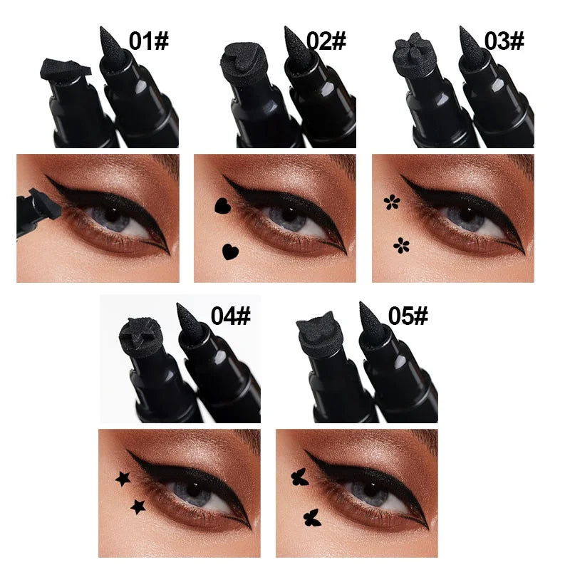 Double-Ended Stamp Eyeliner Waterproof Non-Smudge Eyeliner Liquid Pen Quick-Drying Waterproof Sweat-Proof Not Easy to Smudge Eyeliner Stamp Eyeliner Liquid