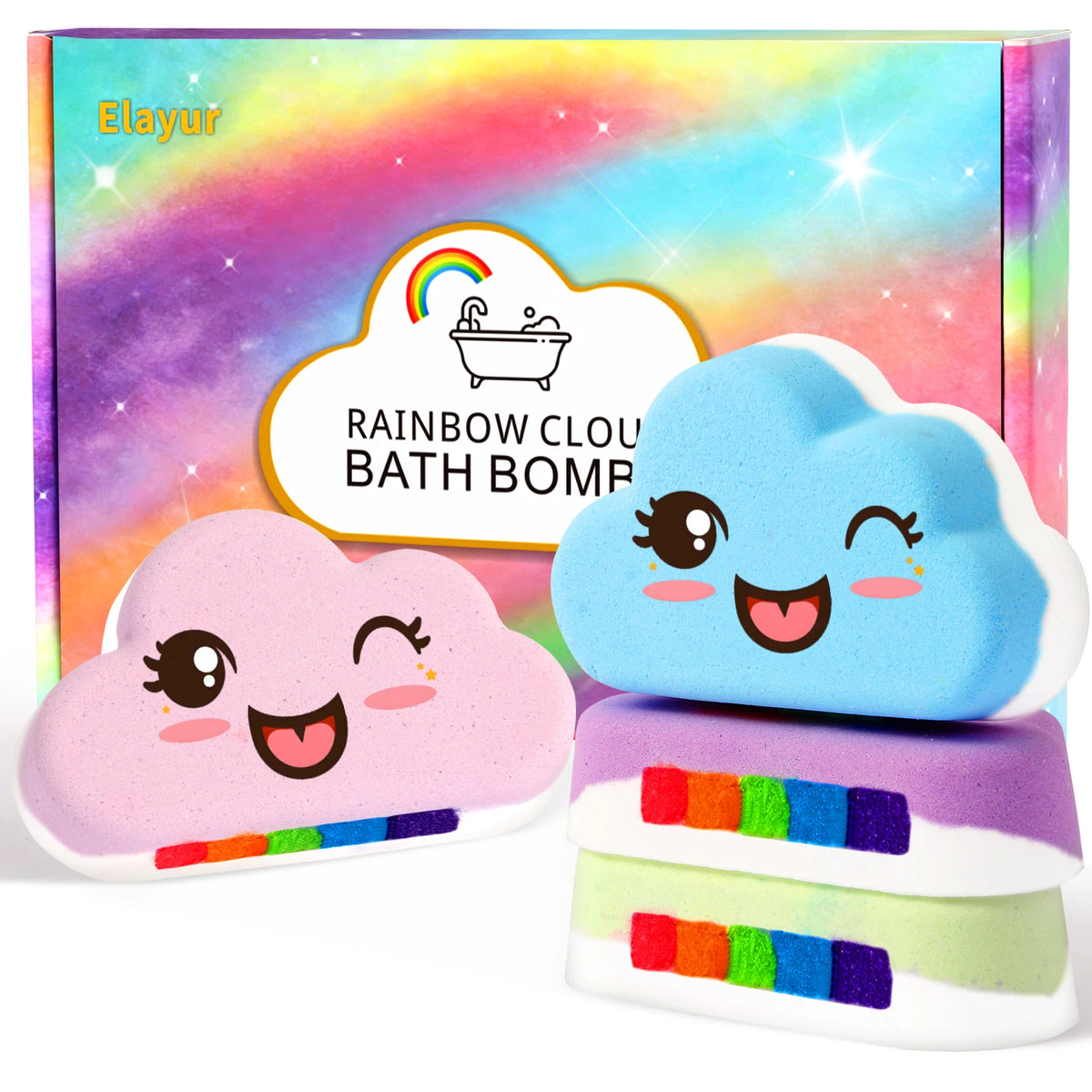 Rainbow Bath Bombs for Kids, Handmade 4 Pcs Kids Bath Bombs Gift Set for Girls Teens Toddler Rainbow Bubble Fizzy