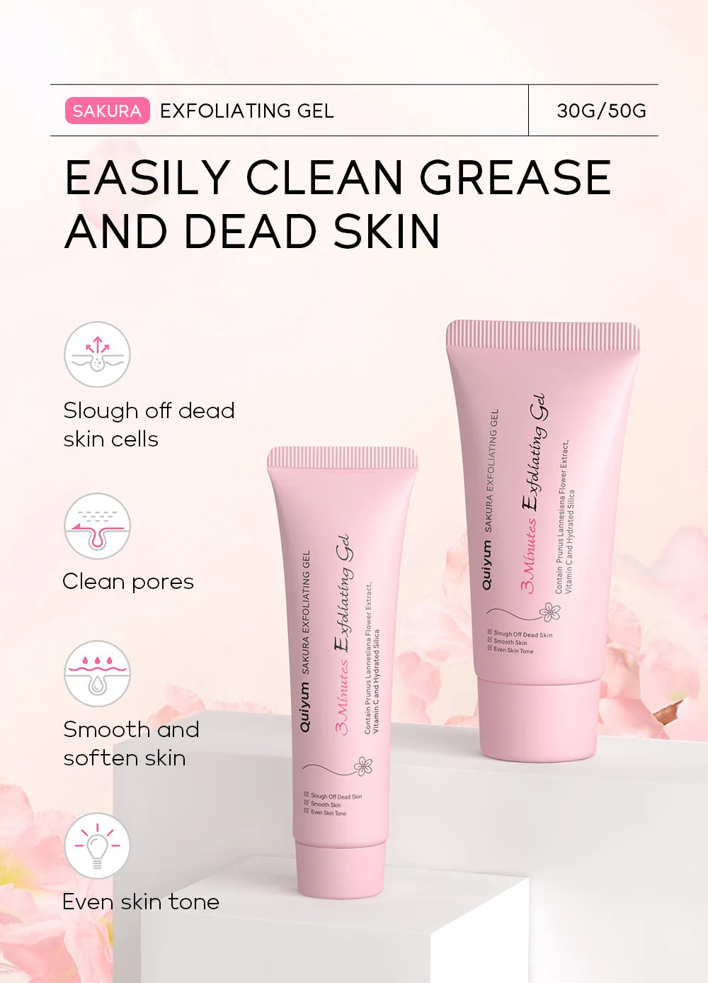 Sakura Exfoliating Gel, Face and Body Exfoliating Scrub Gel, Deep Cleansing Moisturizing Facial Exfoliator