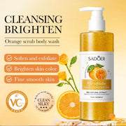 300ml Orange Body Scrub Shower Gel, a Cleansing Body Wash Containing Fresh Orange Extract, Citrate Salts, and Other Skin Care Ingredients. the Fine Scrub Particles Deeply Cleanse Skin Impurities and Dead Skin Cells, While Hyd