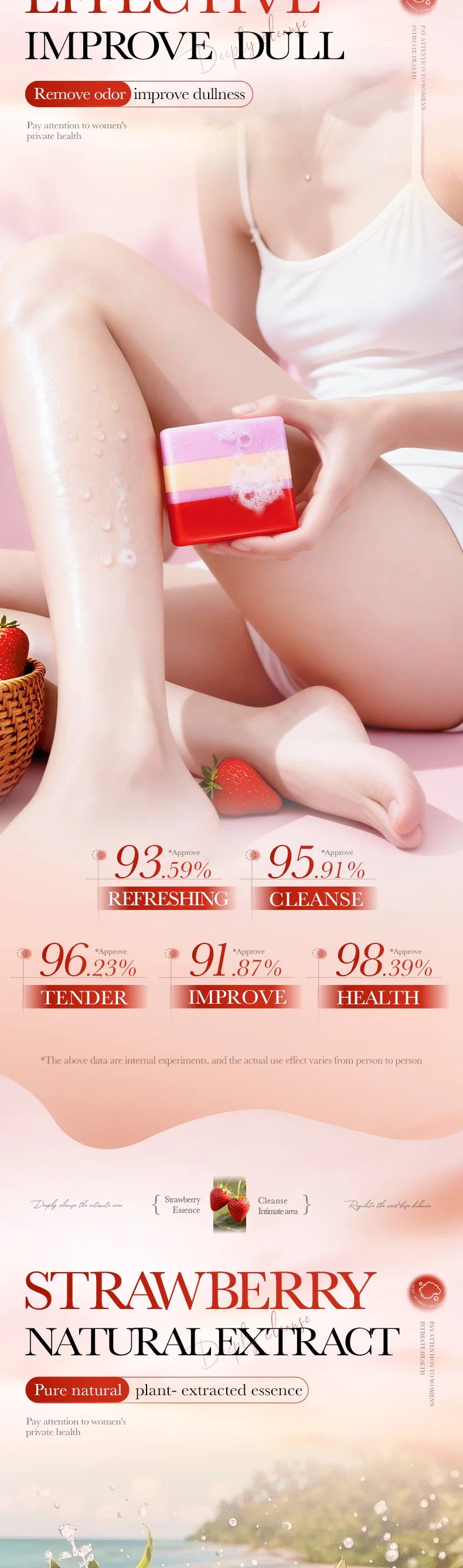 Soothing pH Balance Yoni Soap 100g – Mild Strawberry Scent, Gentle Daily Cleansing with Foam Net for Sensitive Skin