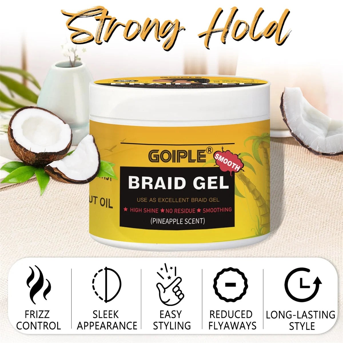 GOIPLE Strong Hold Braid Gel High Shine Cleansing Moisturizing Foaming for Twists & Locs Edges Cornrows Anti-Frizz Braiding Wax