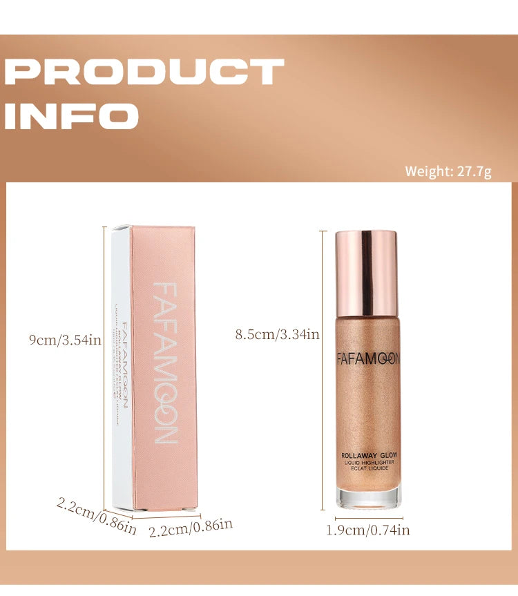 Pearlescent Glitter Roller Ball Shimmer Oil Lasting Shine Gold Bronze Contour Brighten for Face Body Sparkle Liquid Highlighter
