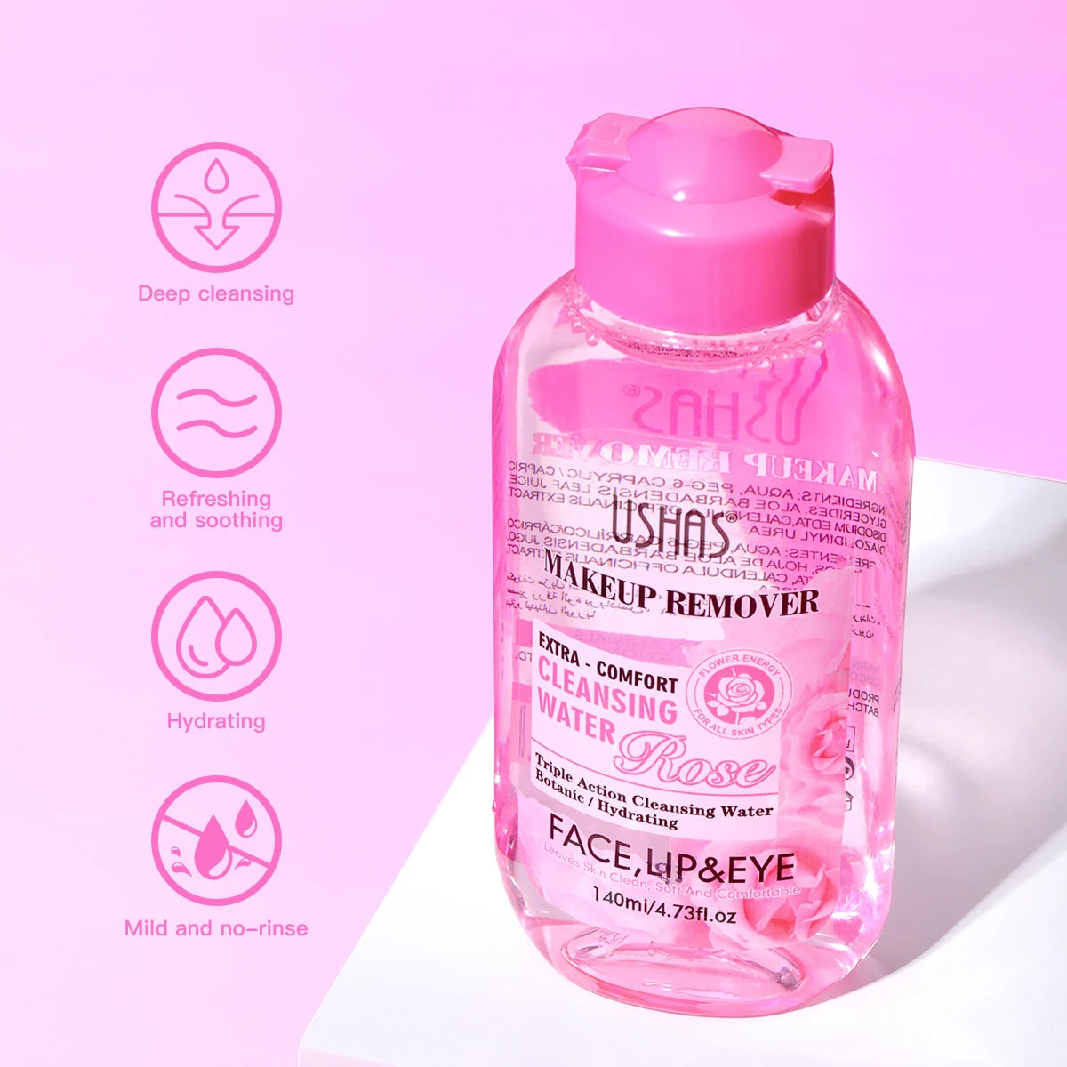 USHAS Makeup Remover Cleaning Water Moisturizing Gentle Soothing Sensitive Facial Makeup Remover Soft Makeup Remover