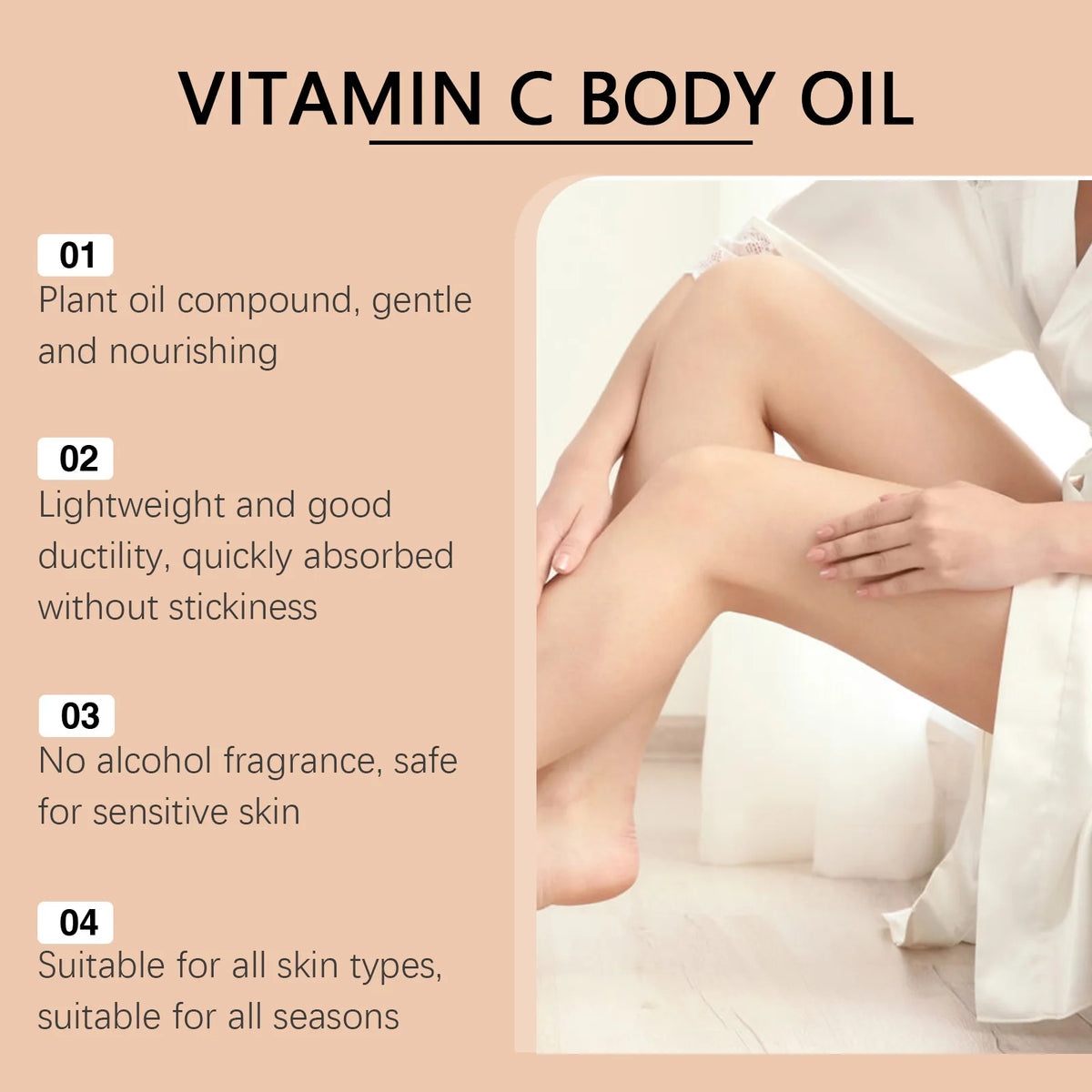 OceAura Vitamin C Body Oil for Glowing Skin Brightening Deep Hydration After Shower Vanilla Verve Scented Body Massage Oil 100ml