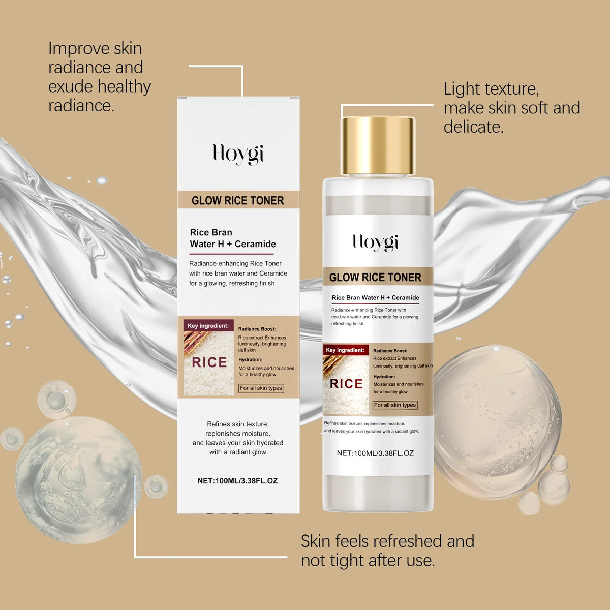 Glow Rice Toner Hydrating Balancing Facial Essence Water Oil Control Pore Refining Nourishing Brightening Toner Glowing Skin